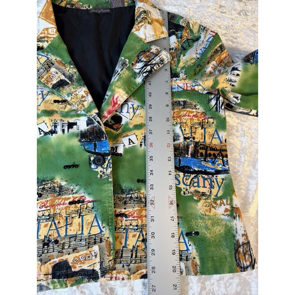 Trudi A Postcards Italy Print Blazer Jacket Womens L‎ Art To Wear Roma Venezia - Picture 12 of 13